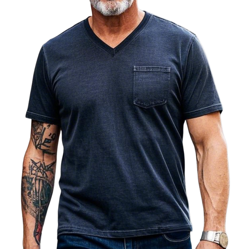 Men's Vintage Casual V-Neck Cotton Blend Short Sleeve T-Shirt 9903594897592