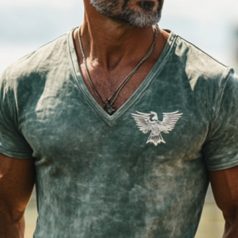 Men's Retro Western Style Slim Fit Suede Deep V Neck T-Shirt 9906105680056