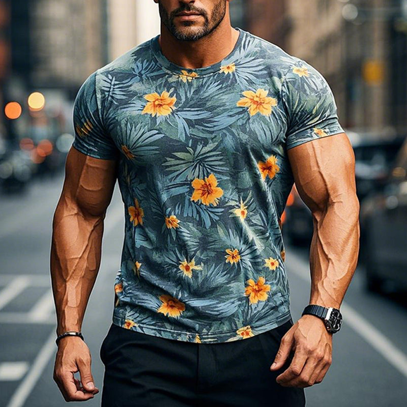 Men's Hawaiian Print Short Sleeve Crew Neck T-Shirt 9904627613880