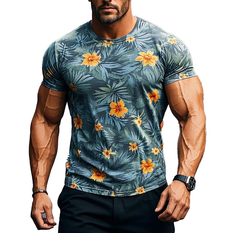 Men's Hawaiian Print Short Sleeve Crew Neck T-Shirt 9904627613880