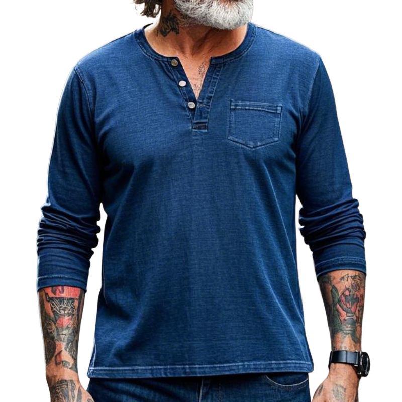 Men's Casual Henley Collar Cotton Blend Long Sleeve T-Shirt 9903258566840