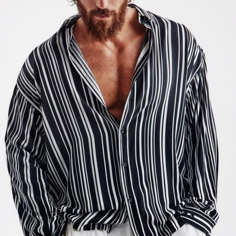 Men's Classic Casual Vertical Striped Long Sleeve Shirt 9893976408248