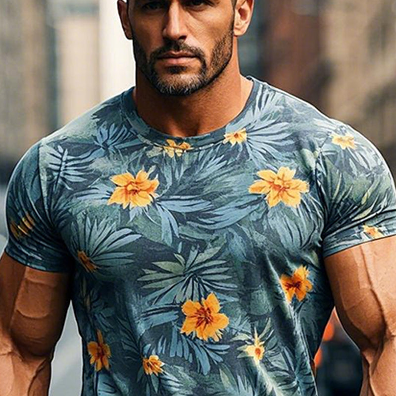Men's Hawaiian Print Short Sleeve Crew Neck T-Shirt 9904627613880