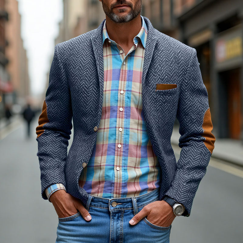 Men's Vintage Herringbone Suede 3-Pocket Casual Blazer 9888733823160