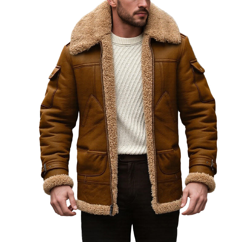 Men's Winter Lambswool Warm Lapel Multi-pocket Thick Jacket 9261100433592