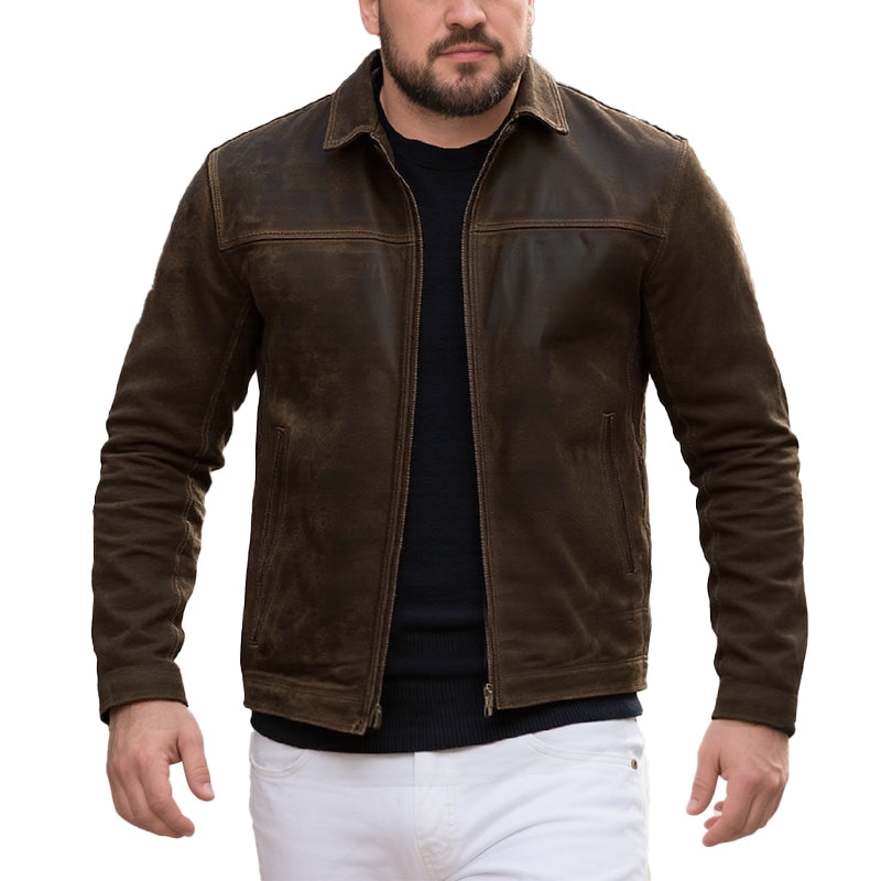 Men's Zipper Leather Jacket 9261077594296