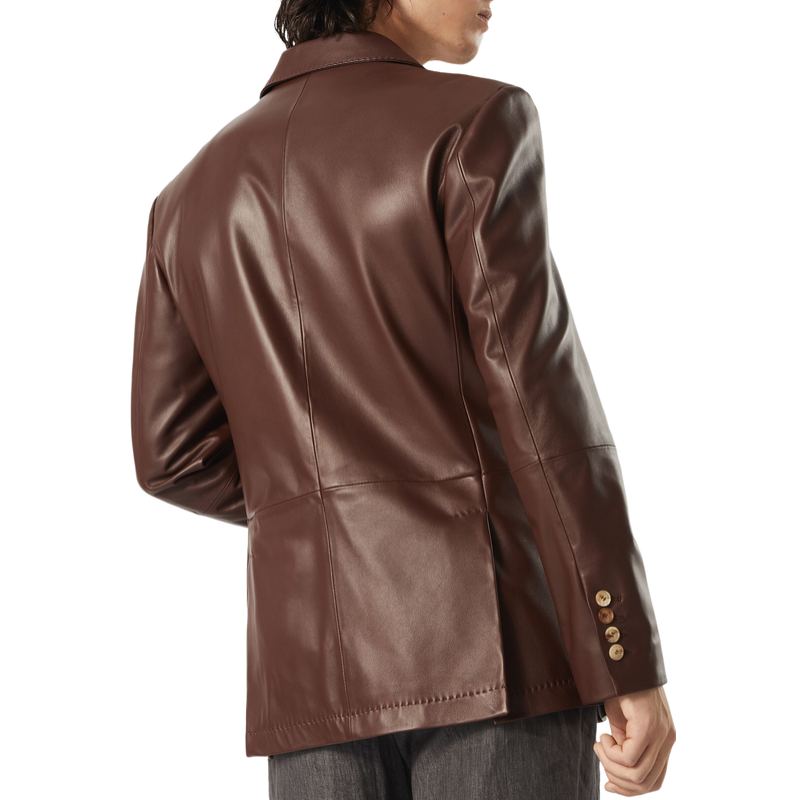 Men's Casual Lapel Two-button Leather Blazer 9891528507576