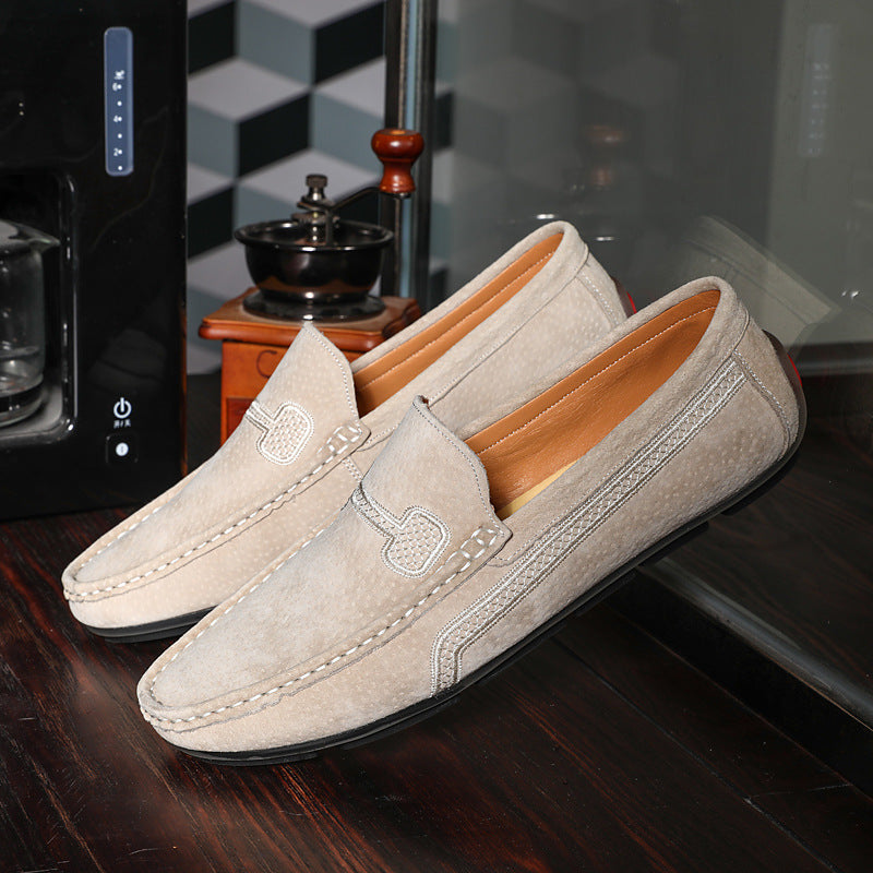 Men's Casual Solid Color Slip On Leather Flat Loafers Shoes 9888555663544