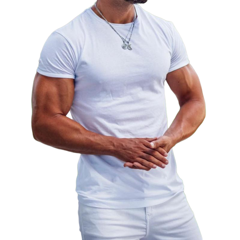 Men's Retro Casual Solid Color Round Neck Short Sleeve T-Shirt 9901319520440