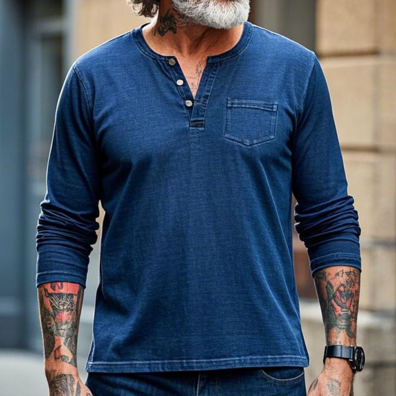 Men's Casual Henley Collar Cotton Blend Long Sleeve T-Shirt 9903258566840