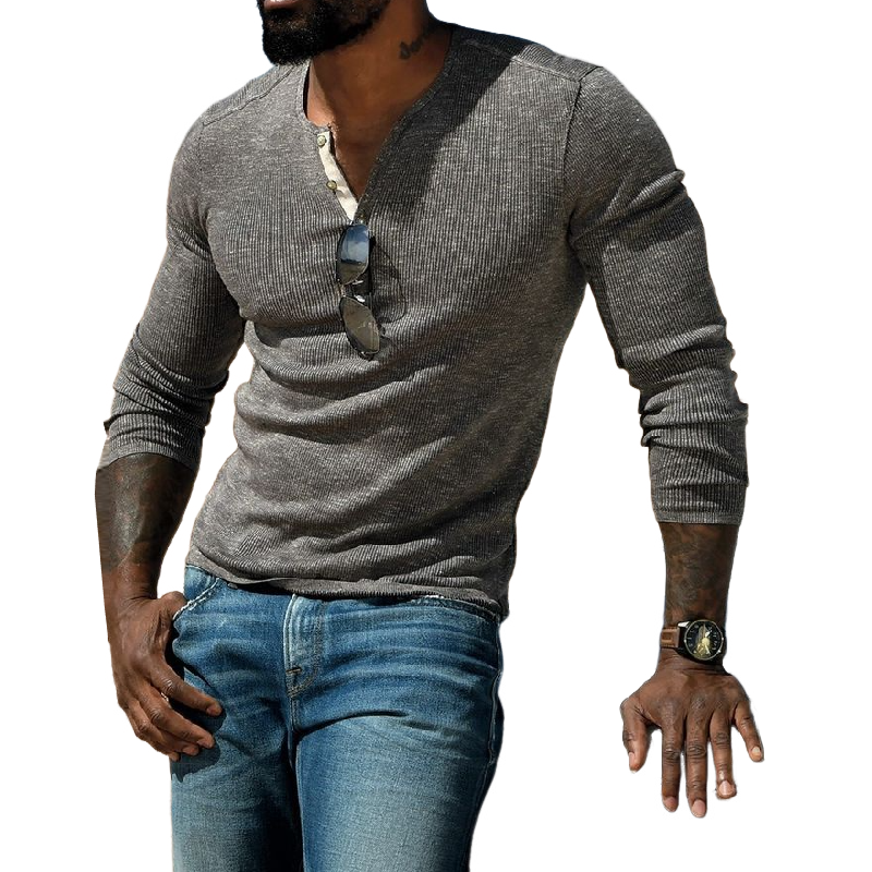 Men's Casual Henley Collar Slim Fit Long Sleeve T-Shirt 9902009745592