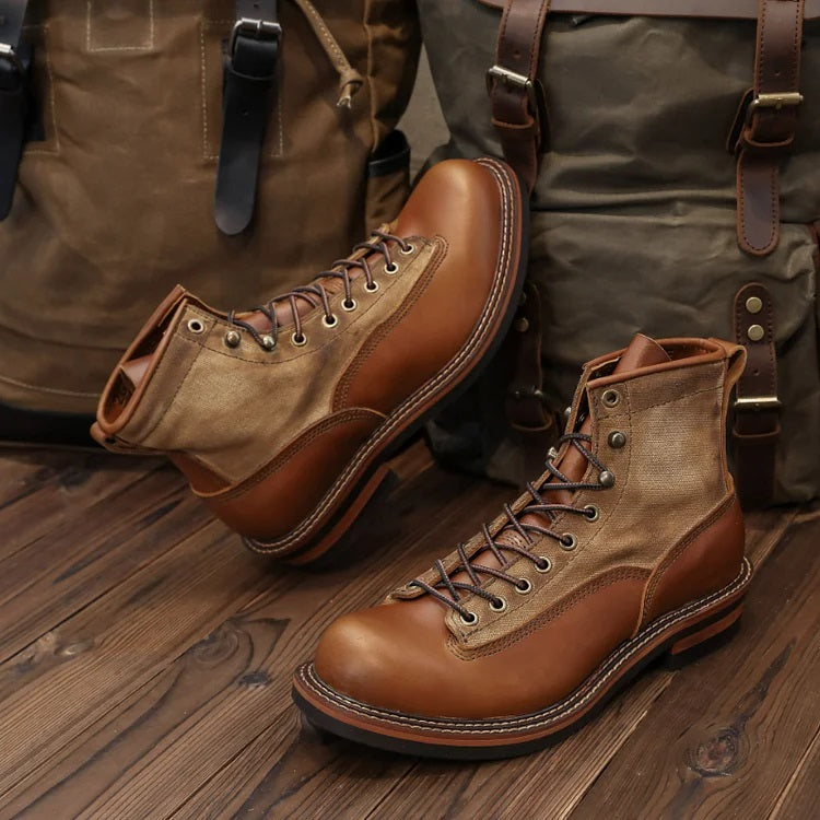 Men's Vintage Canvas and Leather Martin Boots Shoes 9891526049976
