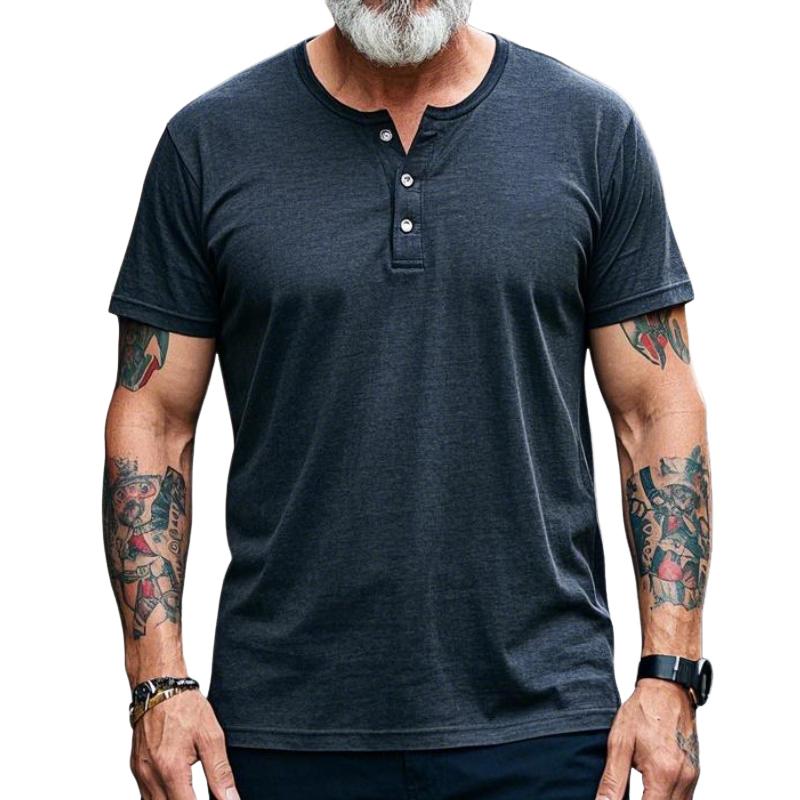 Men's Vintage Casual Henley Collar Cotton Blend Short Sleeve T-Shirt 9903594733752