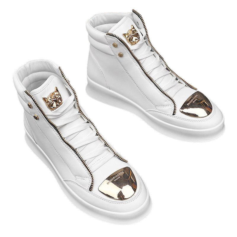 Men's Casual Solid Zipper Metal Decor Lace Up High Top PU Leather Martin Boots 9888555008184