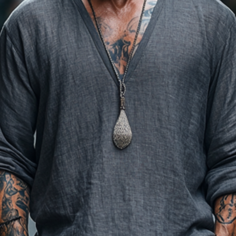 Men's Vintage Casual V-Neck Blended Long Sleeve T-Shirt 9905397268664