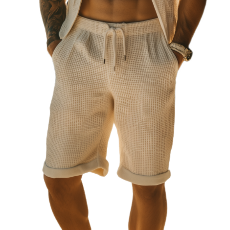 Men's Classic Casual Elastic Waist Knee Length Waffle Shorts 9918991466680