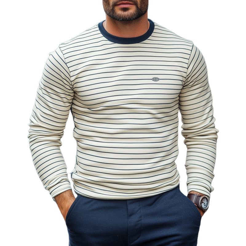 Men's Fashion Striped Round Neck Long Sleeve T-shirt 9890060370104