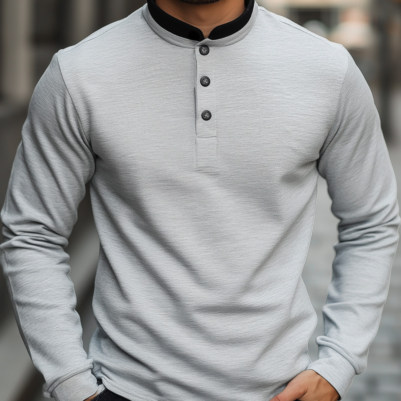 Men's Vintage Casual Henley Collar Cotton Blend Long Sleeve T-Shirt 9907263733944