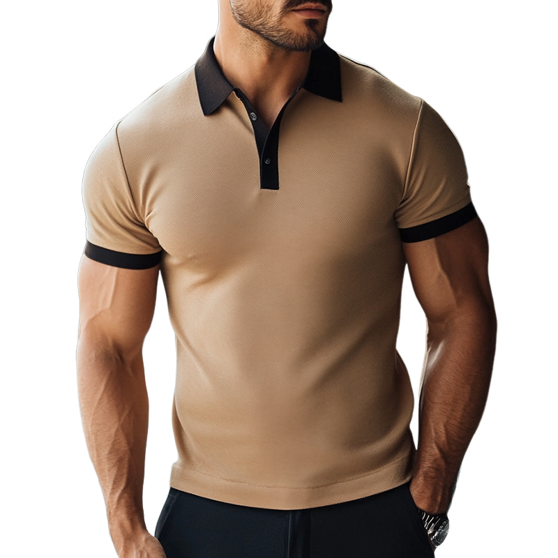 Men's Retro Casual Contrast Color Short-sleeved Polo Shirt 9903253160120