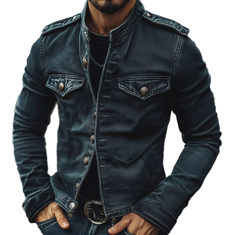Men's Vintage Stand Collar Denim Jacket 9923553525944