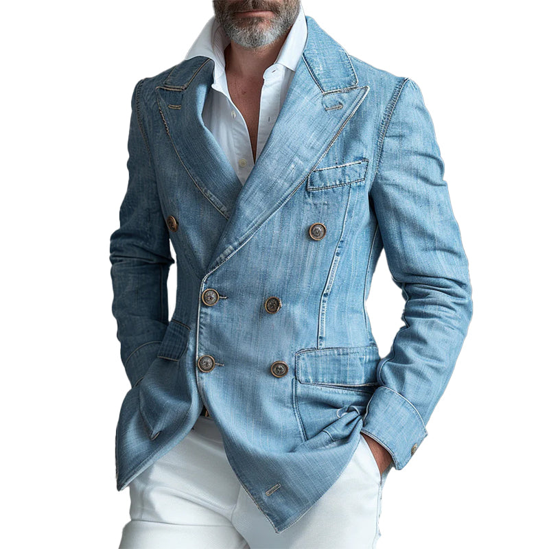 Men's Daily Denim Peak Lapel Long Sleeve Blazer 9888555204792