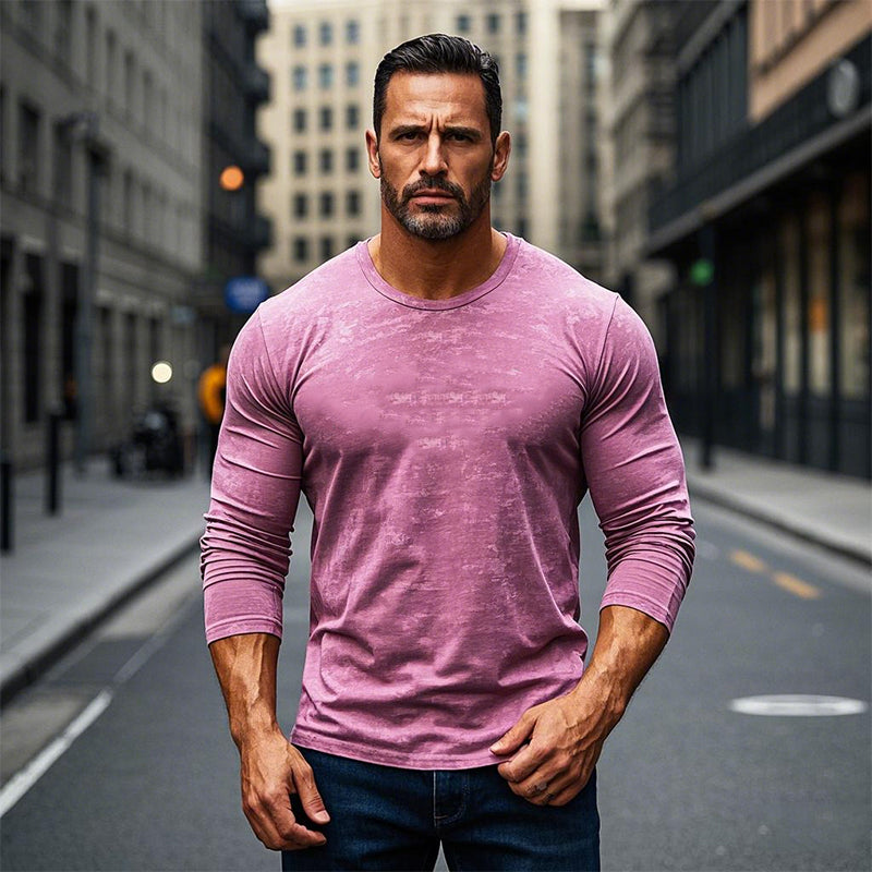 Men's Vintage Velvet Round Neck Long Sleeve T-Shirt 9902009057464