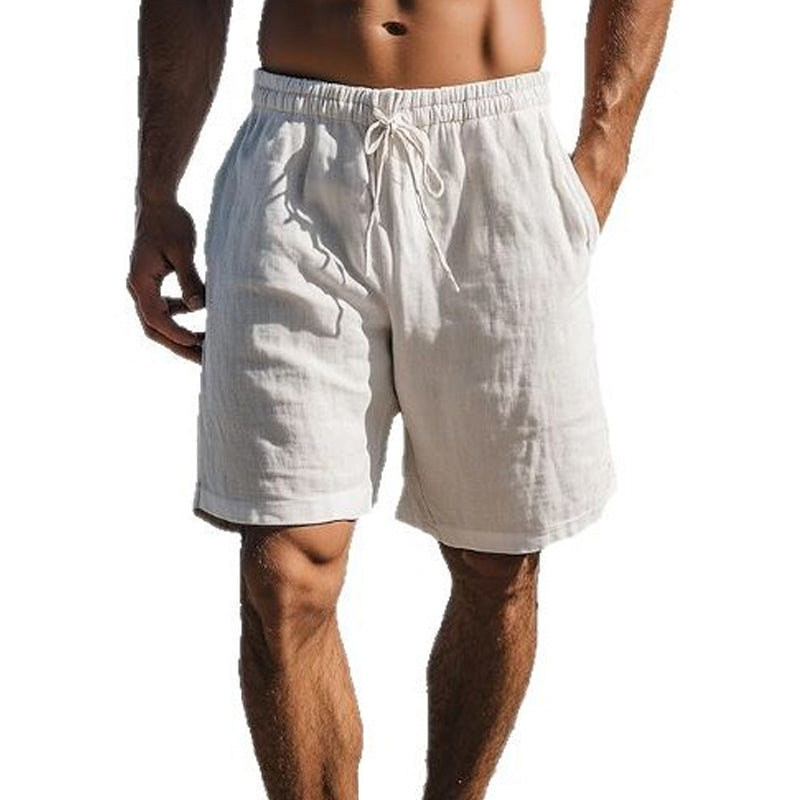 Men's Cotton and Linen Drawstring Beach Shorts 9903257911480