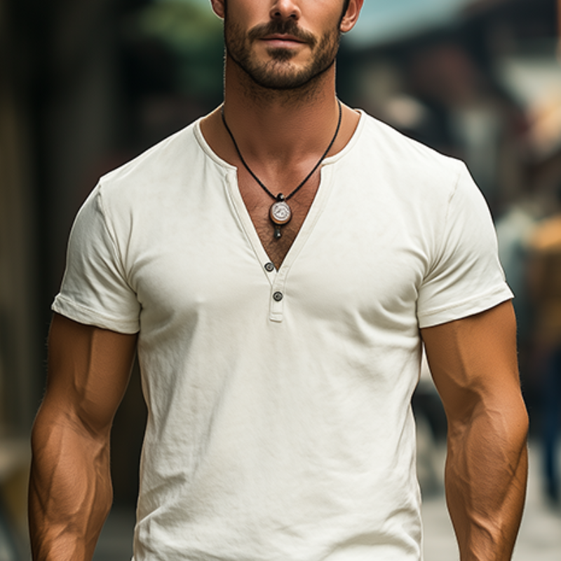 Men's Classic Casual Slim Fit Solid Color Suede Deep V Neck T-Shirt 9907265470648
