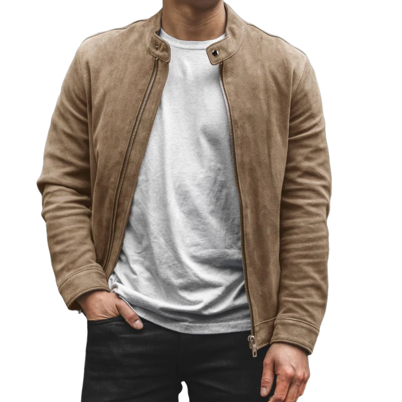 Men's Casual Suede Stand Collar Zipper Slim Jacket 9902010302648