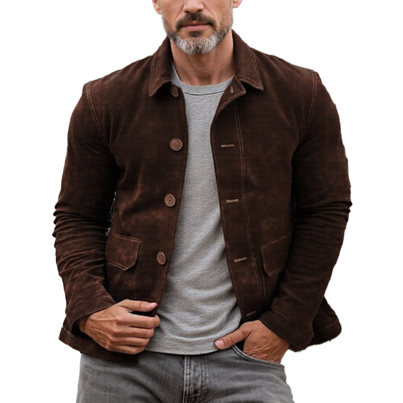 Men's Vintage Suede Single Breasted Lapel Jacket 9877643395256