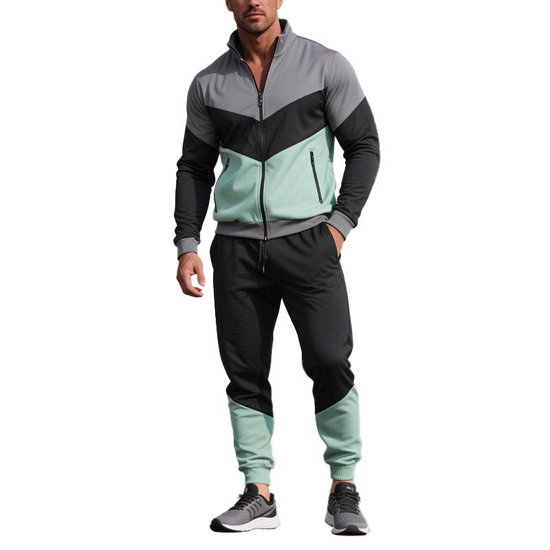 Men's Colorblock Long Sleeve Zipper Jacket And Pants Two-Piece Set 250500115