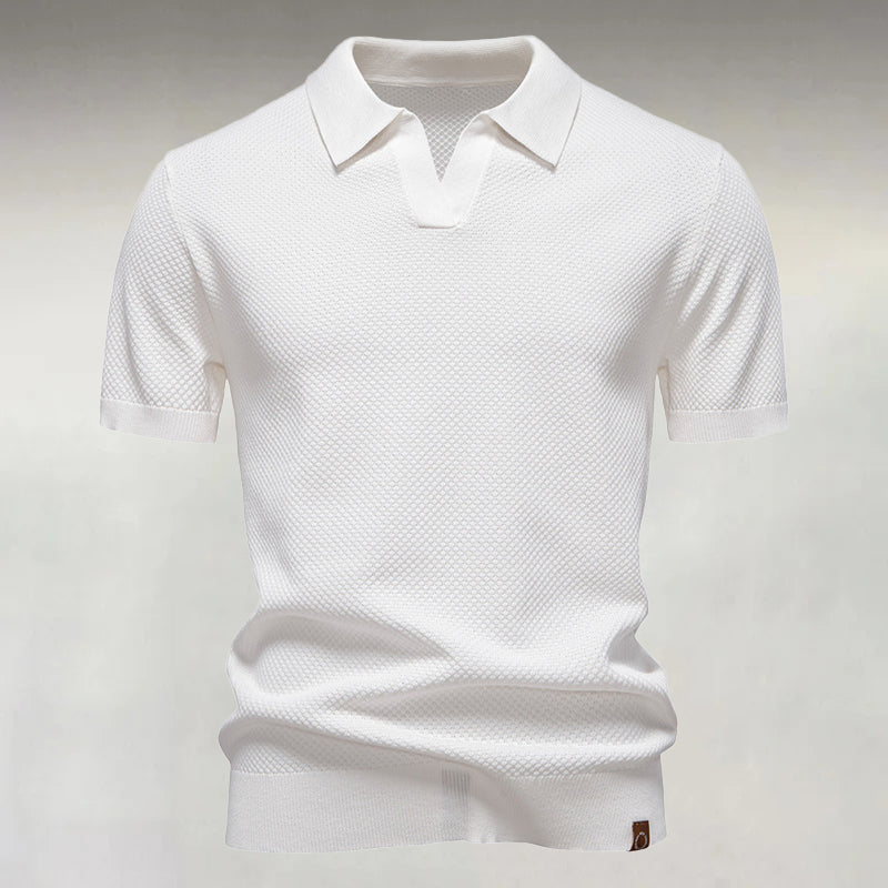 Men's Business Buttonless Short Sleeve Textured Knit Polo Shirt 9917070966968