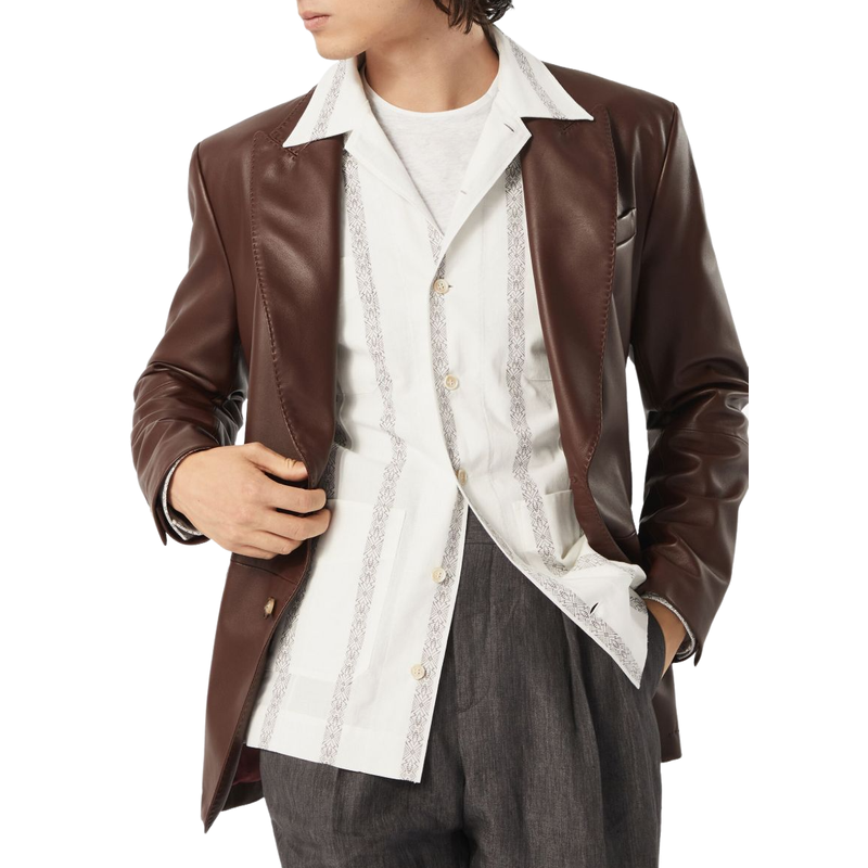 Men's Casual Lapel Two-button Leather Blazer 9891528507576