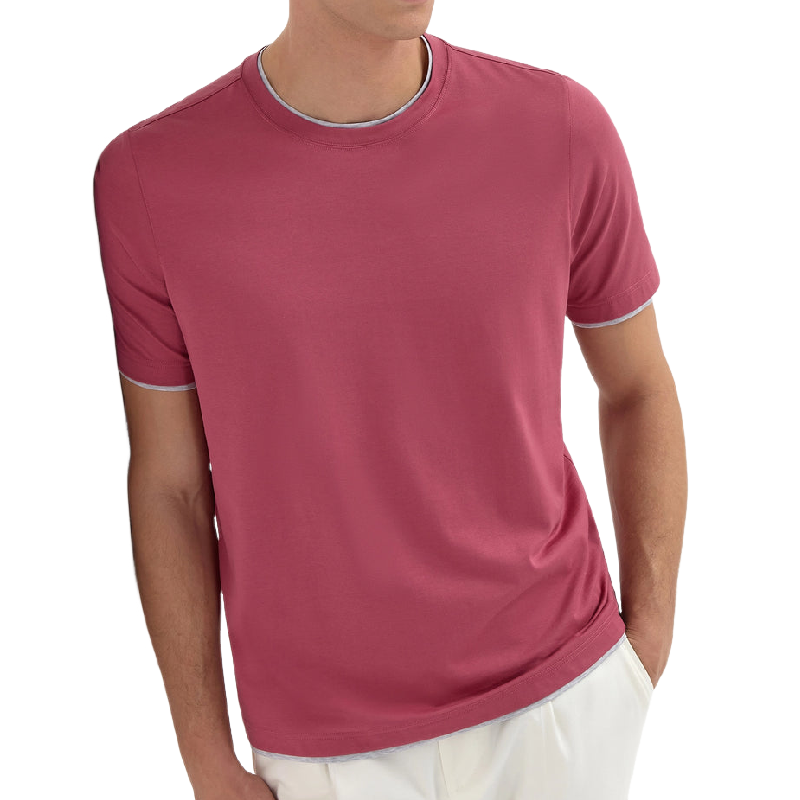 Men's Casual Fashion Fake Two Piece Round Neck Cotton Blend Short Sleeve T-Shirt 9903594340536
