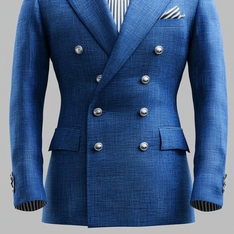 Men's Business Solid Peak Lapel Double Breasted Long Sleeve Blazer 9914188791992