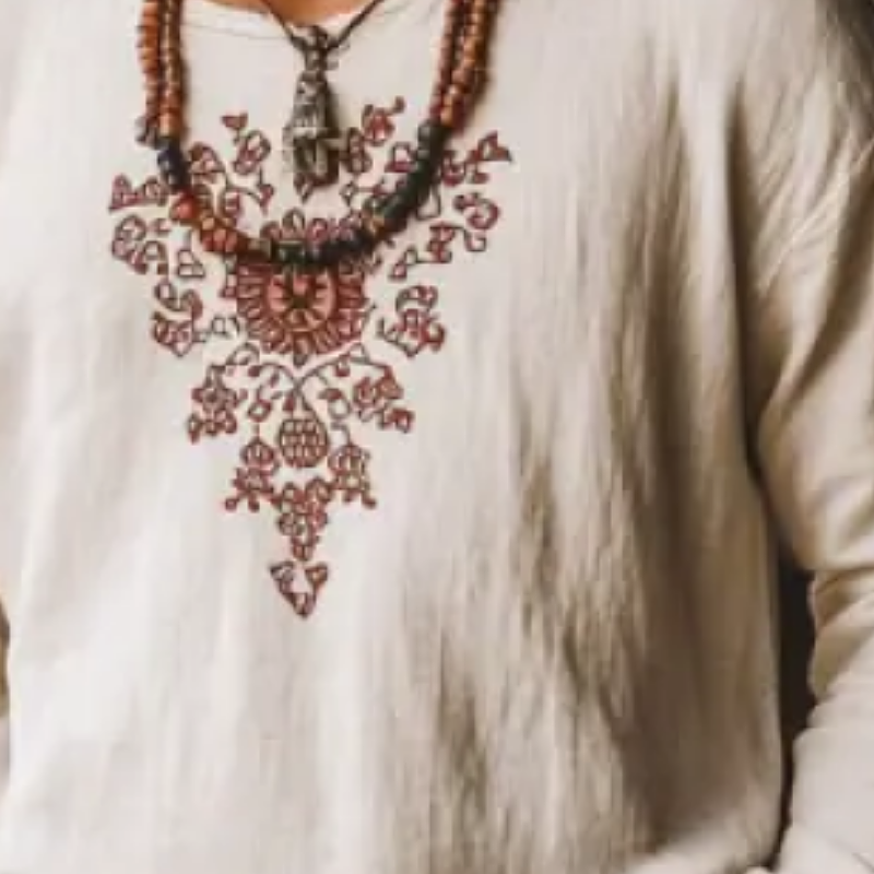 Men's Vintage Embroidery Cotton and Linen Round Neck Long Sleeve Shirt 9899721326776