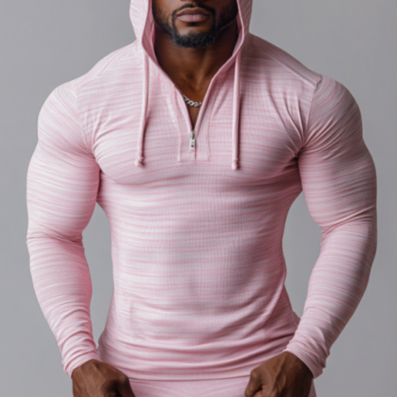 Men's Casual V-neck Zipper Slim Fit Hooded Long Sleeve T-shirt 9906106958008