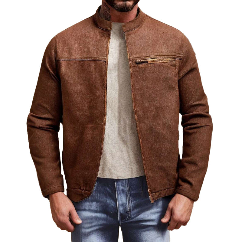 Men's Stand Collar Zipper Denim Jacket 9899737743544