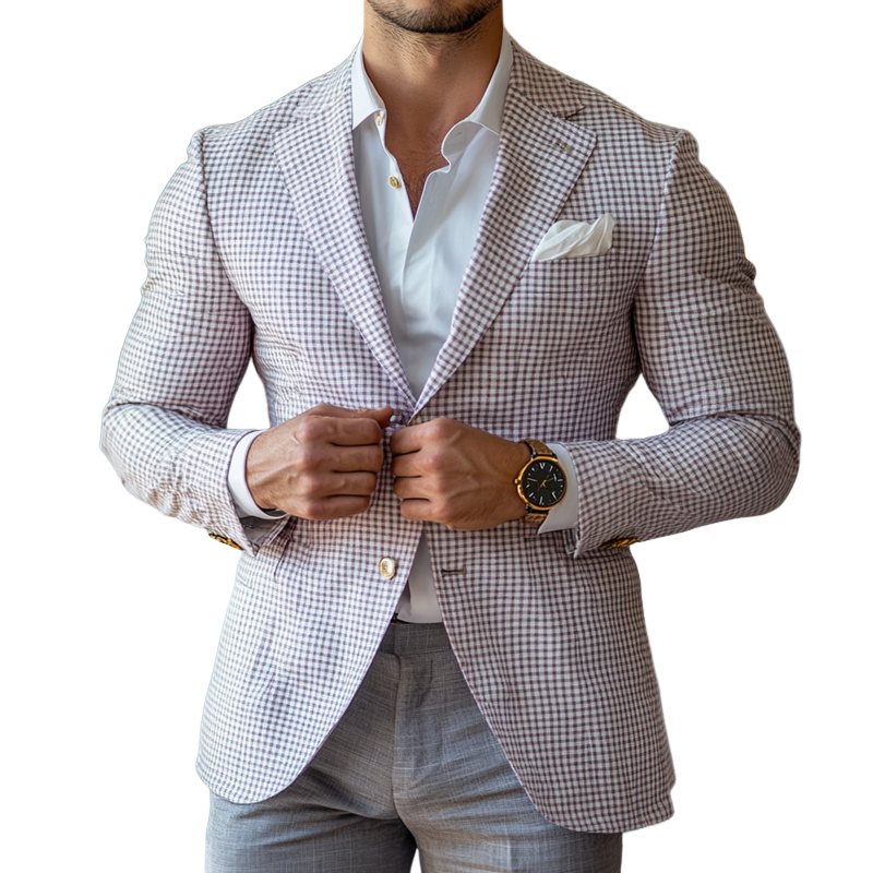 Men's Fashion Spring Summer Checked Notch Lapel Two Buttons Blazer 9909012103352