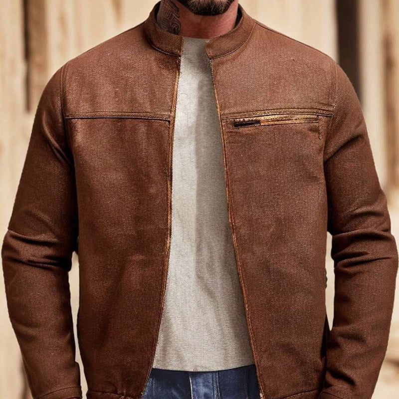 Men's Stand Collar Zipper Denim Jacket 9899737743544
