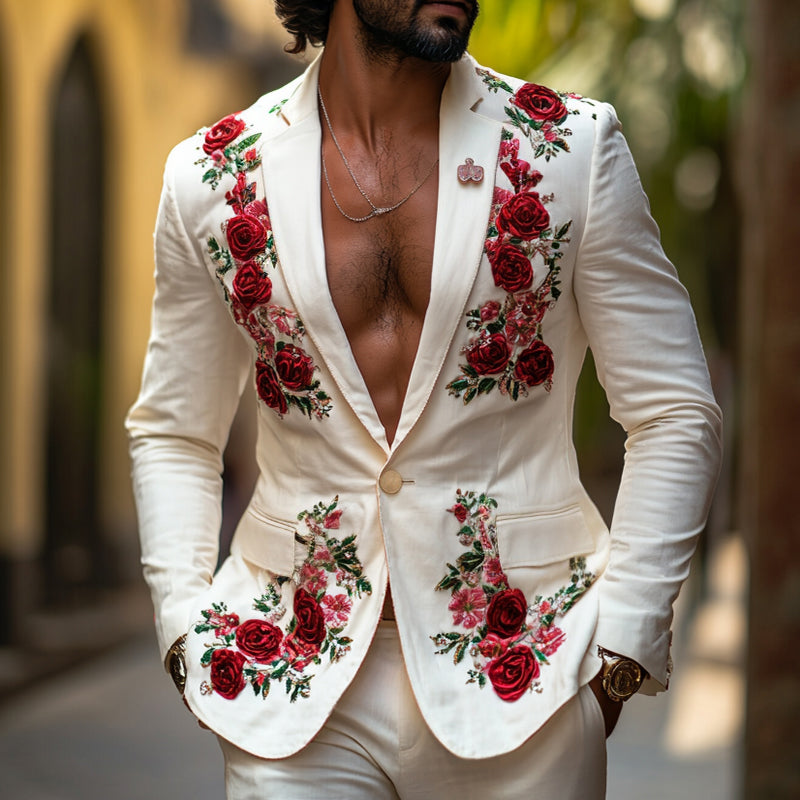 Men's Vintage Casual Rose Embroidered Blazer 9904628334776