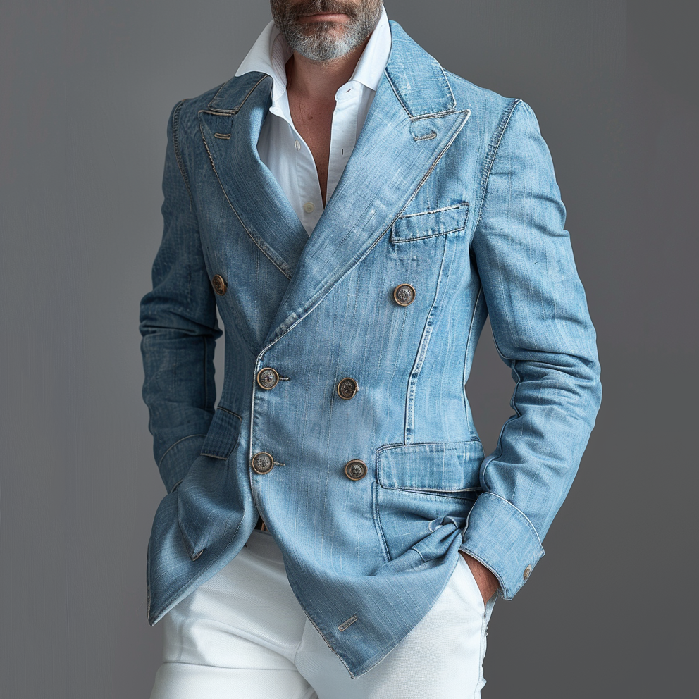 Men's Daily Denim Peak Lapel Long Sleeve Blazer 9888555204792