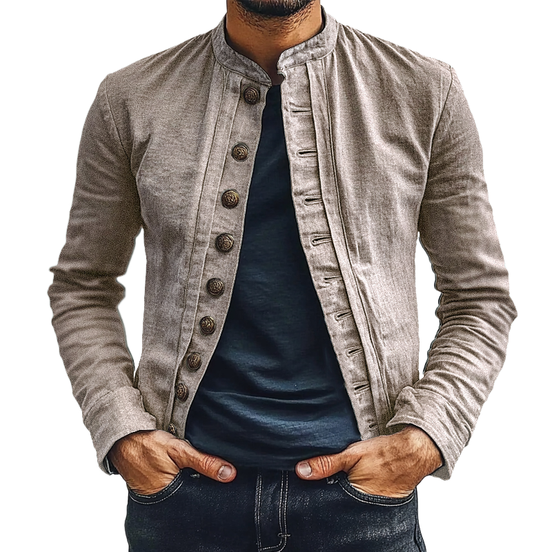Men's Cotton and Linen Stand Collar Thin Jacket 9906102534328