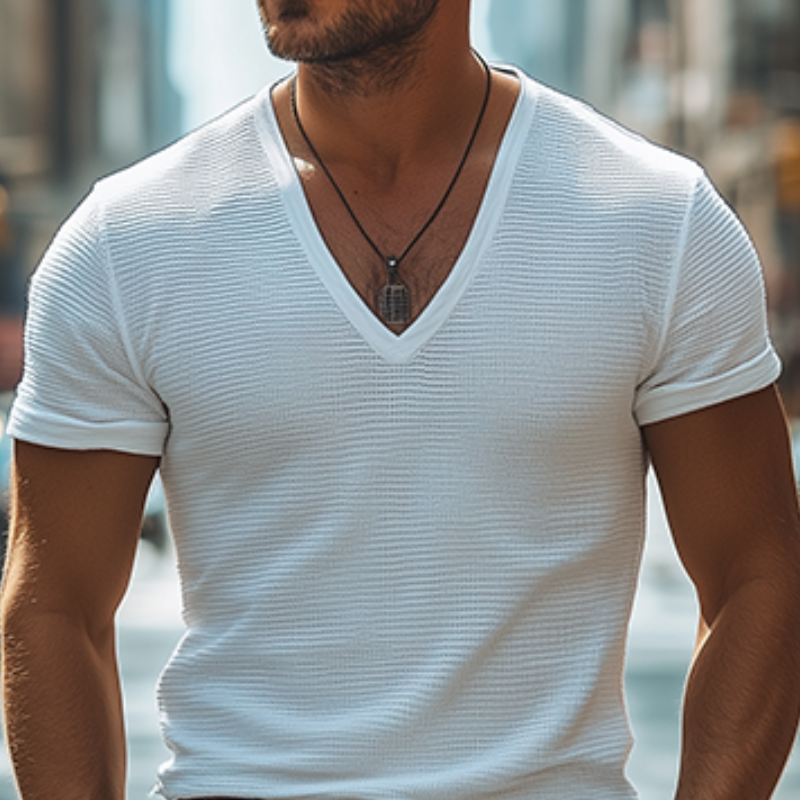 Men's Classic Casual Slim Fit Waffle Deep V Neck T-Shirt 9907265241272