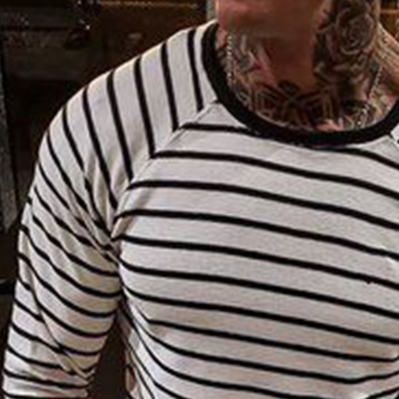 Men's Retro Casual Striped Round Neck Long Sleeve T-Shirt 9904628793528