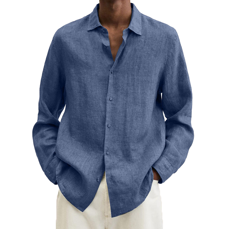 Men's Lapel Longs Sleeve Loose Fit Cotton And Linen Shirt 9261778108600