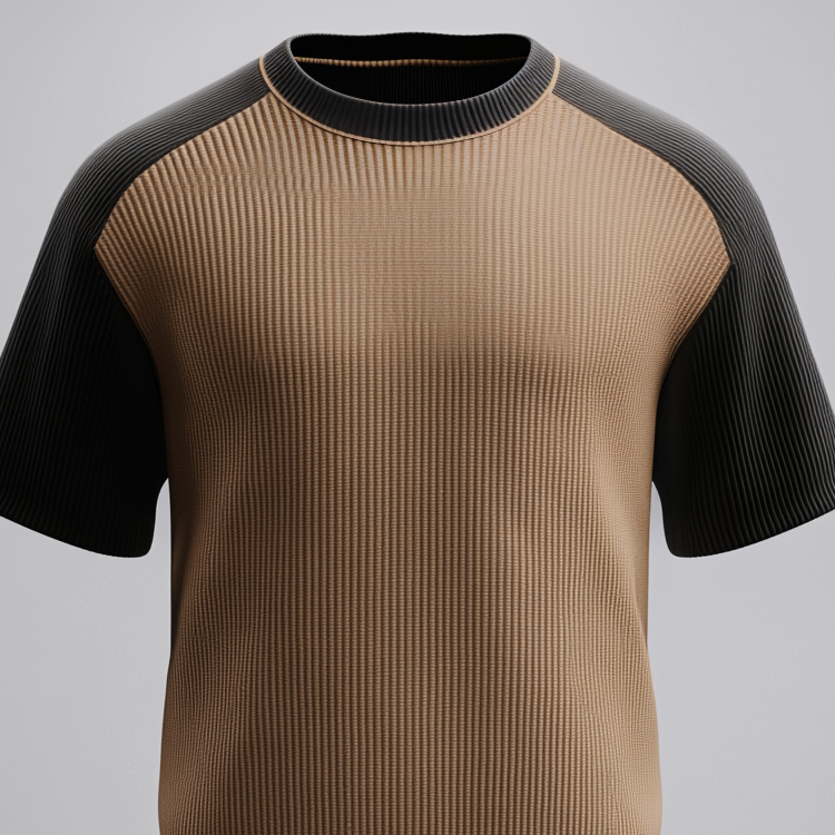 Men's Crew Neck Short Sleeve Ribbed Knit Colorblock T-Shirt 9913235341496