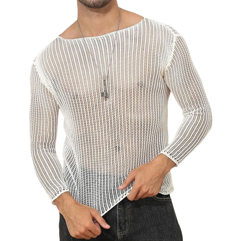 Men's Mesh Slim Fit Knit Long Sleeve T-shirt 9899720900792