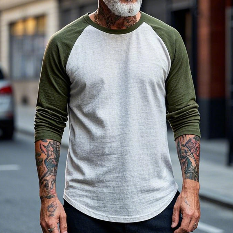 Men's Vintage Casual Round Neck Cotton Blend Raglan Long Sleeve T-shirt 9905397104824