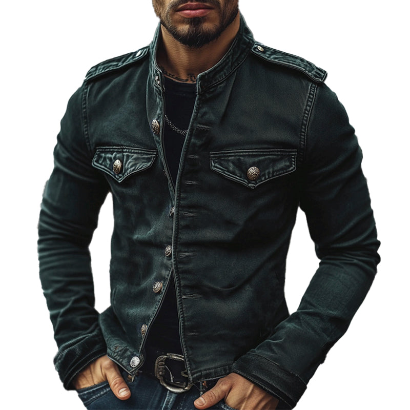 Men's Vintage Stand Collar Denim Jacket 9923553525944